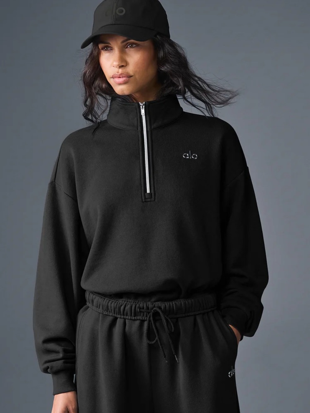 NWT ALO Yoga Accolade 1/4 Zip Pullover Black Sweatshirt